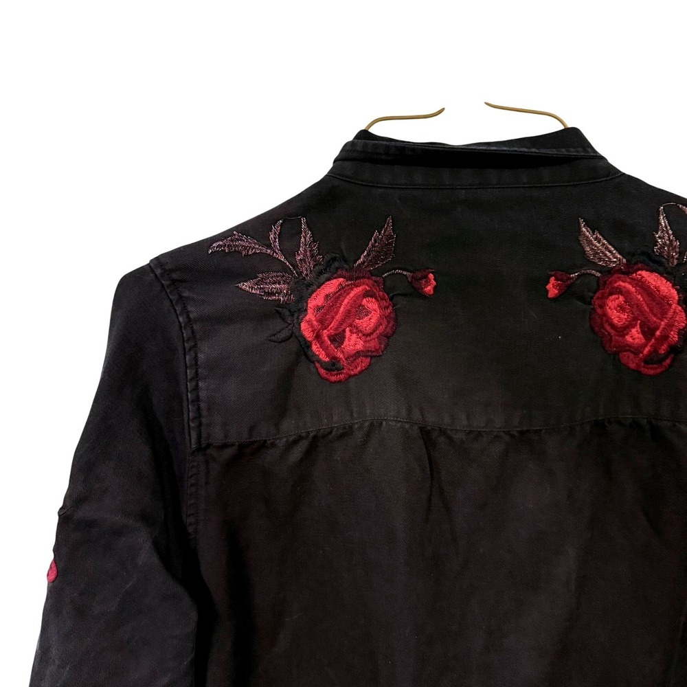 Rails Women's Elliot Floral Embroidered Utility Shirt Jacket Black Small Boho - Picture 4 of 7